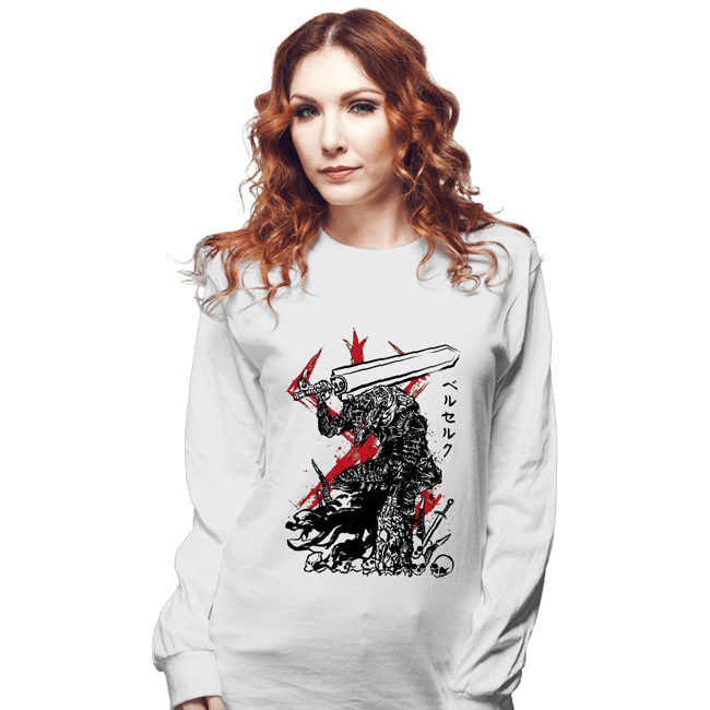 Daily_Deal_Shirts Long Sleeve Shirts, Unisex / Small / White Lone Swordsman sumi-e