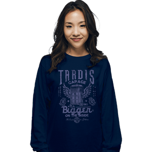 Daily_Deal_Shirts Long Sleeve Shirts, Unisex / Small / Navy Tardis Garage