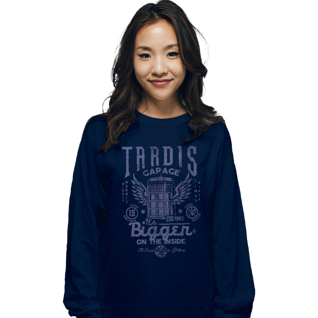 Daily_Deal_Shirts Long Sleeve Shirts, Unisex / Small / Navy Tardis Garage