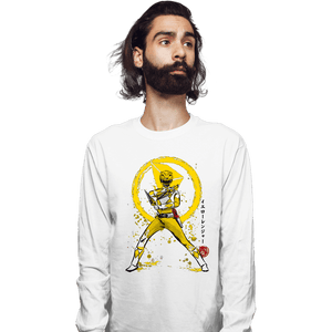 Shirts Long Sleeve Shirts, Unisex / Small / White Yellow Ranger Sumi-e