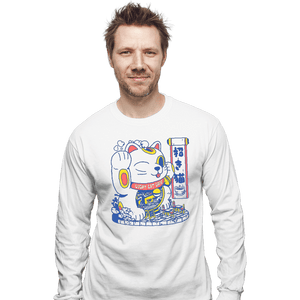 Shirts Long Sleeve Shirts, Unisex / Small / White Lucky Cat Coffee Shop