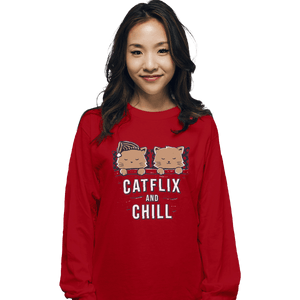 Shirts Long Sleeve Shirts, Unisex / Small / Red Catflix And Chill