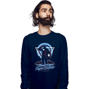 Shirts Long Sleeve Shirts, Unisex / Small / Navy Retro American Super Soldier