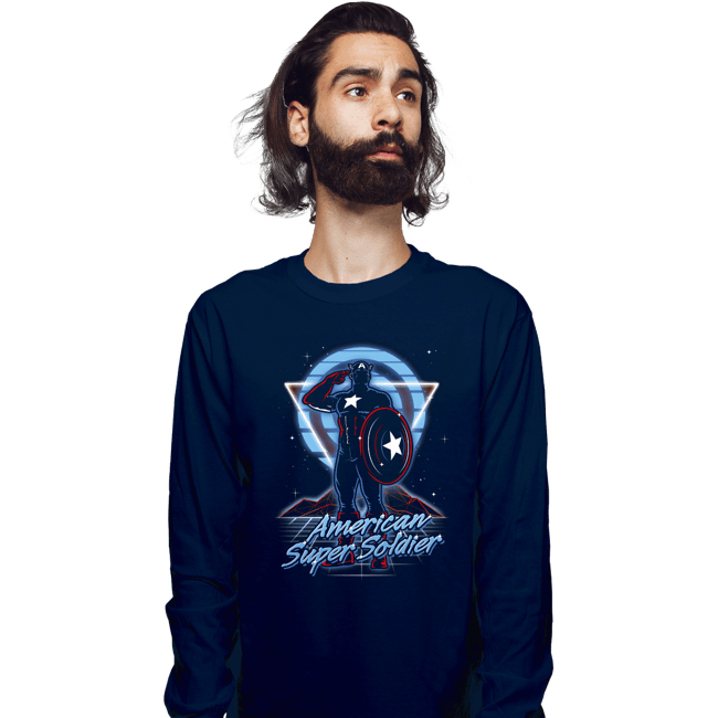 Shirts Long Sleeve Shirts, Unisex / Small / Navy Retro American Super Soldier