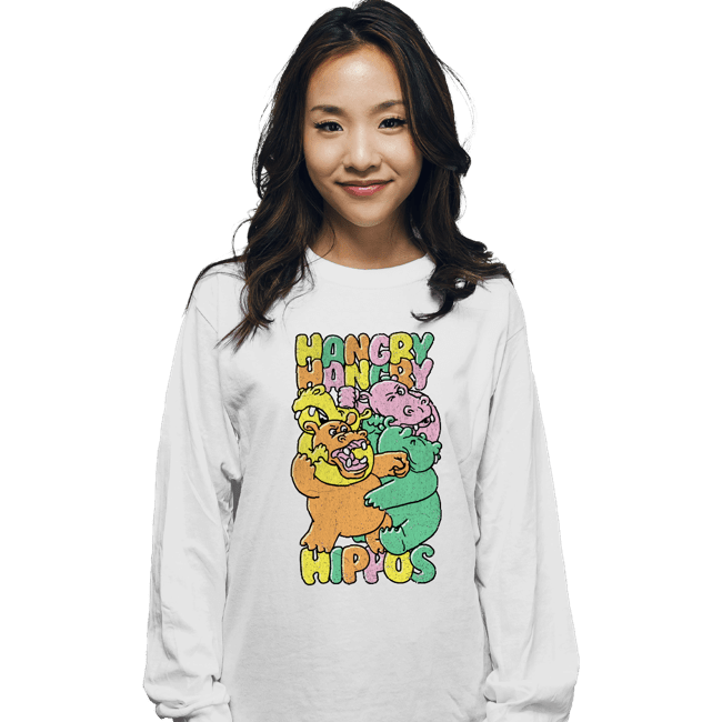 Secret_Shirts Long Sleeve Shirts, Unisex / Small / White Hangry Hippos