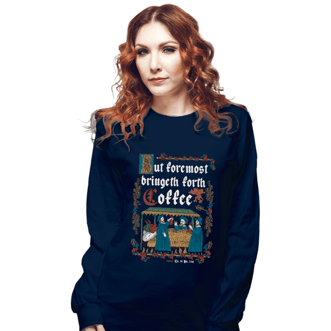 Daily_Deal_Shirts Long Sleeve Shirts, Unisex / Small / Navy Illuminated Coffee