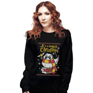 Shirts Long Sleeve Shirts, Unisex / Small / Black Owl Magic Christmas