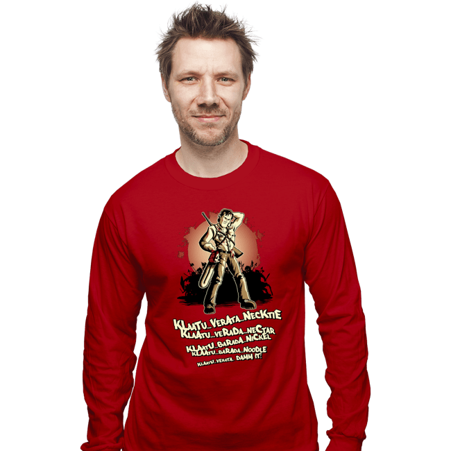 Shirts Long Sleeve Shirts, Unisex / Small / Red Klaatu Barada Nikto