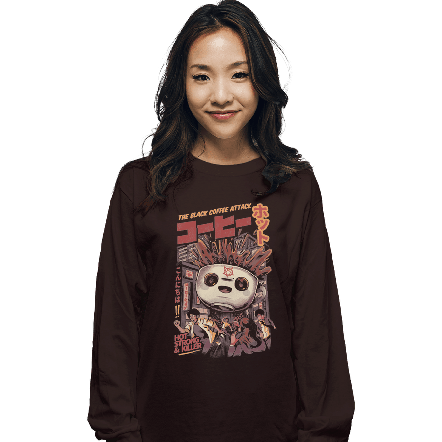 Shirts Long Sleeve Shirts, Unisex / Small / Dark Chocolate Black Coffee Attack