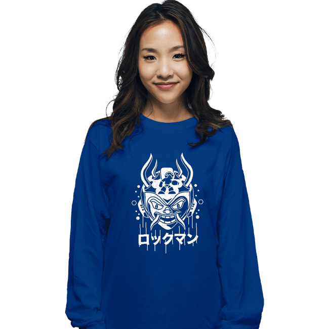 Shirts Long Sleeve Shirts, Unisex / Small / Royal Blue Blue Bomber Oni