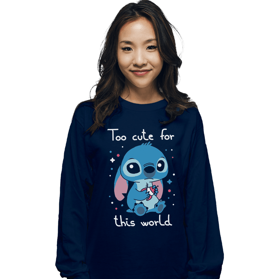 Shirts Long Sleeve Shirts, Unisex / Small / Navy Too Cute For This World