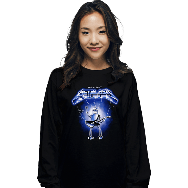 Daily_Deal_Shirts Long Sleeve Shirts, Unisex / Small / Black Shiny Metal