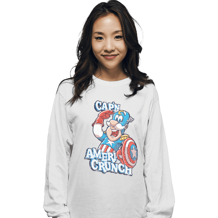 Shirts Long Sleeve Shirts, Unisex / Small / White Cap'n AmeriCrunch