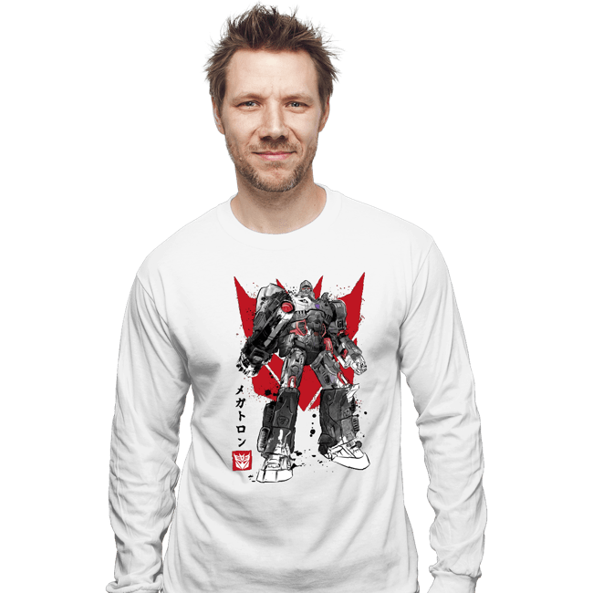Daily_Deal_Shirts Long Sleeve Shirts, Unisex / Small / White Destruction Sumi-e
