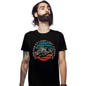 Shirts Fitted Shirts, Mens / Small / Black Retro Millennium Falcon Sun