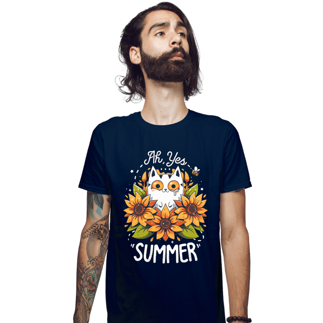 Daily_Deal_Shirts Fitted Shirts, Mens / Small / Navy Summer Kitten Sniffles