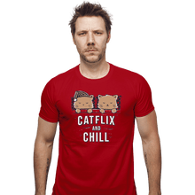 Load image into Gallery viewer, Shirts Fitted Shirts, Mens / Small / Red Catflix And Chill
