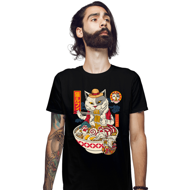 Daily_Deal_Shirts Fitted Shirts, Mens / Small / Black Ramen Cat Pirate