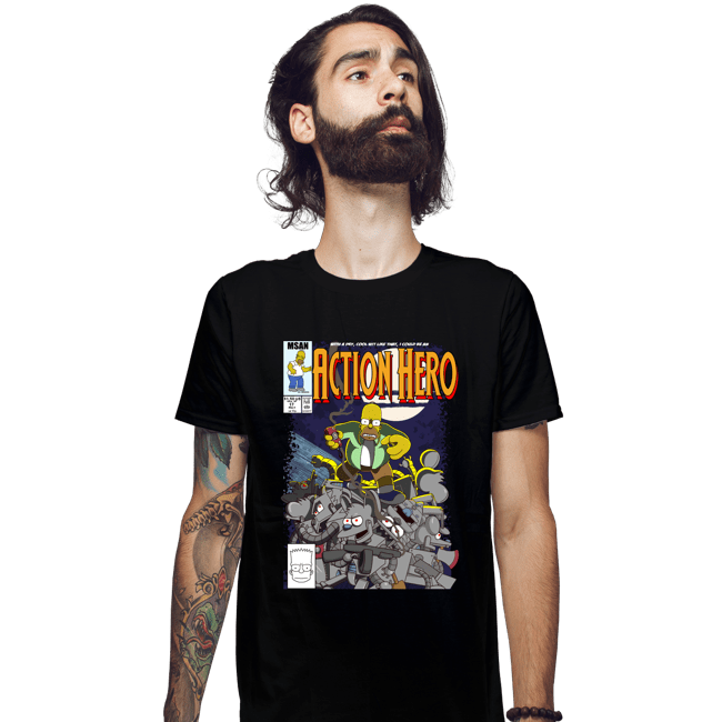 Daily_Deal_Shirts Fitted Shirts, Mens / Small / Black Action Hero