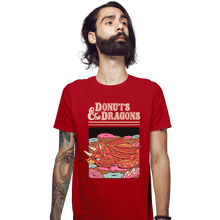 Load image into Gallery viewer, Shirts Fitted Shirts, Mens / Small / Red Donuts And Dragons
