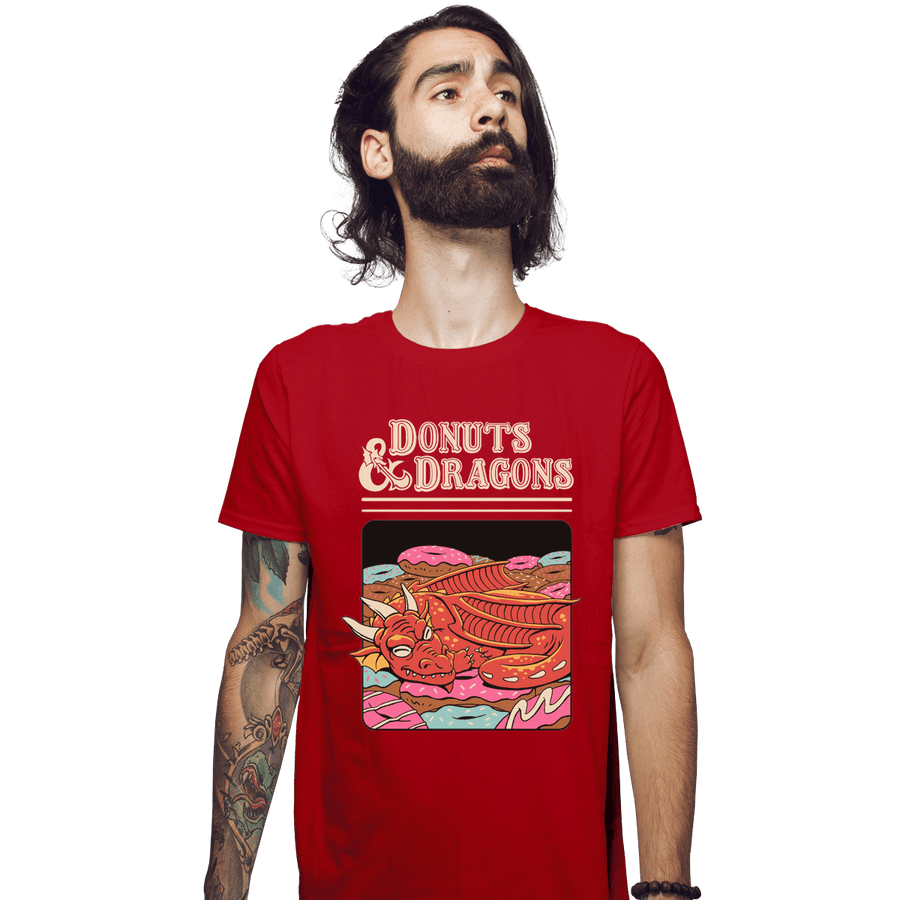 Shirts Fitted Shirts, Mens / Small / Red Donuts And Dragons