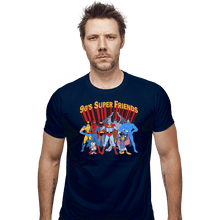 Load image into Gallery viewer, Shirts Fitted Shirts, Mens / Small / Navy 90s Super Friends
