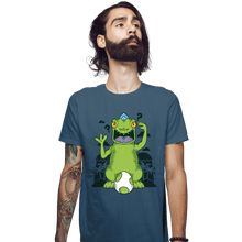 Load image into Gallery viewer, Shirts Fitted Shirts, Mens / Small / Indigo Blue Dinosaur Island
