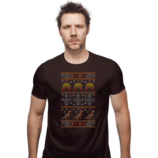 Daily_Deal_Shirts Fitted Shirts, Mens / Small / Dark Chocolate Shiny Christmas