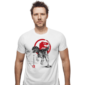 Secret_Shirts Fitted Shirts, Mens / Small / White Velociraptor Sumi-E
