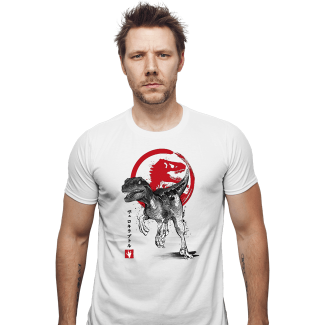 Secret_Shirts Fitted Shirts, Mens / Small / White Velociraptor Sumi-E