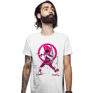 Shirts Fitted Shirts, Mens / Small / White Pink Ranger Sumi-e