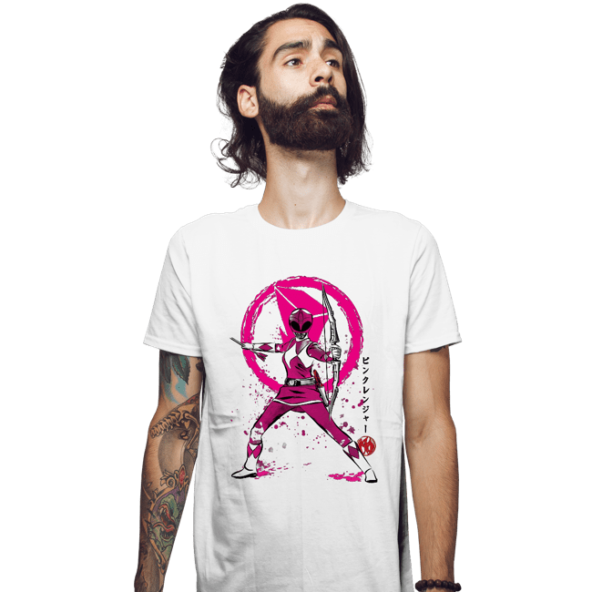 Shirts Fitted Shirts, Mens / Small / White Pink Ranger Sumi-e