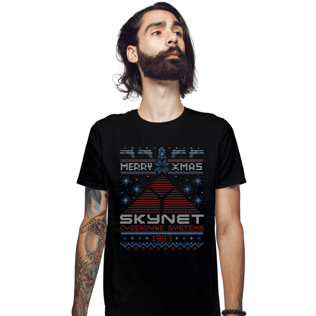 Daily_Deal_Shirts Fitted Shirts, Mens / Small / Black Happy Cyber Xmas