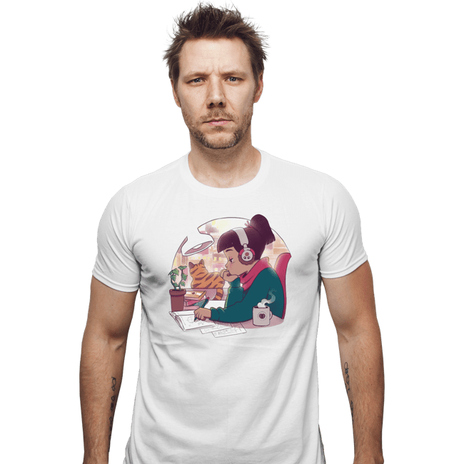 Daily_Deal_Shirts Fitted Shirts, Mens / Small / White Lo Fi Sketch & Coffee