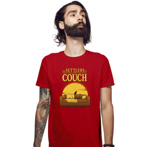 Daily_Deal_Shirts Fitted Shirts, Mens / Small / Red The Settlers Of The Couch