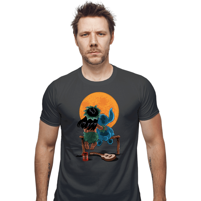 Daily_Deal_Shirts Fitted Shirts, Mens / Small / Charcoal Alien And Girl Gazing At The Moon