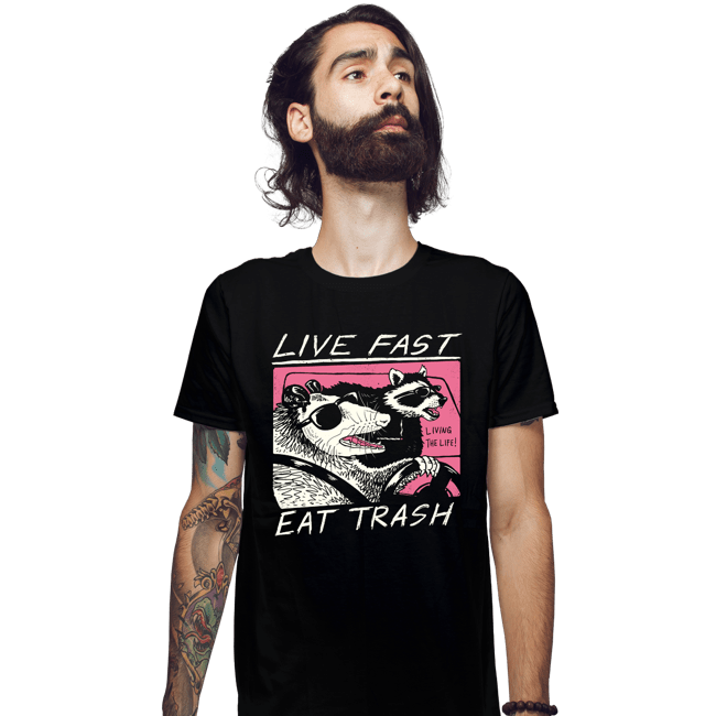 Shirts Fitted Shirts, Mens / Small / Black Live Fast! Eat Trash!