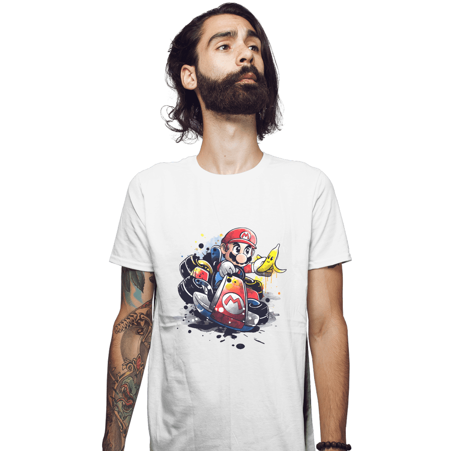 Shirts Fitted Shirts, Mens / Small / White Go Kart Watercolor