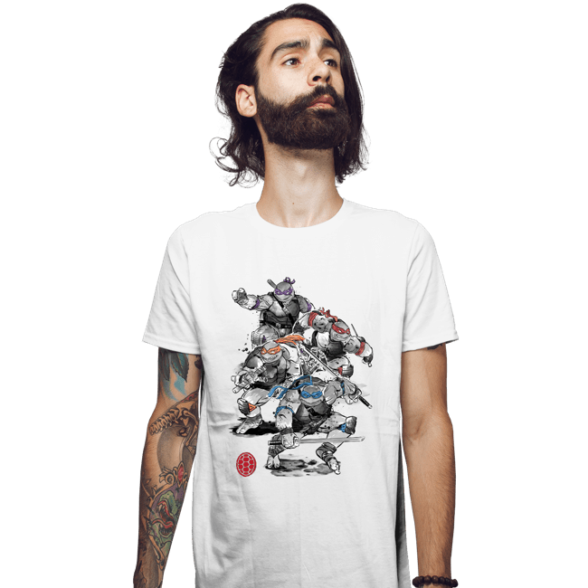 Daily_Deal_Shirts Fitted Shirts, Mens / Small / White Ninja Turtles Sumi-e