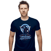 Load image into Gallery viewer, Shirts Fitted Shirts, Mens / Small / Navy Retro American Super Soldier
