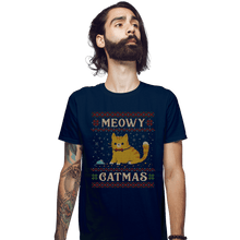 Load image into Gallery viewer, Daily_Deal_Shirts Fitted Shirts, Mens / Small / Navy Meowy Catmas
