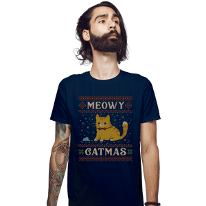 Daily_Deal_Shirts Fitted Shirts, Mens / Small / Navy Meowy Catmas