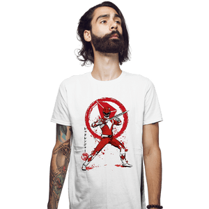 Daily_Deal_Shirts Fitted Shirts, Mens / Small / White Red Ranger Sumi-e