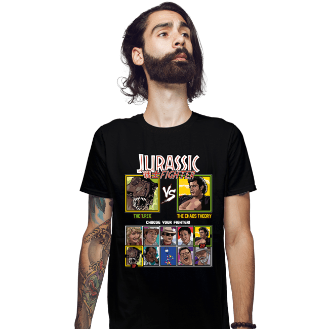 Daily_Deal_Shirts Fitted Shirts, Mens / Small / Black Jurassic Fighter