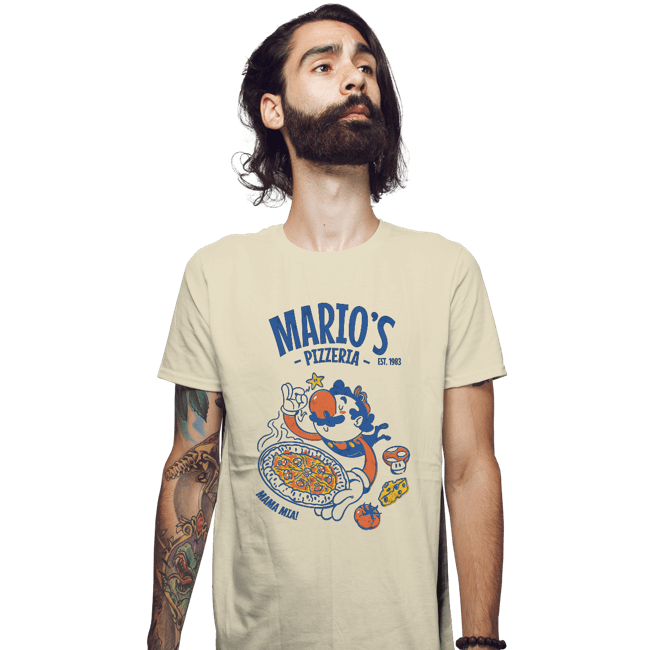 Daily_Deal_Shirts Fitted Shirts, Mens / Small / Sand Mario's Pizzeria