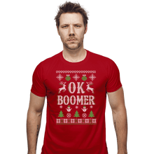 Load image into Gallery viewer, Shirts Fitted Shirts, Mens / Small / Red OK Boomer Ugly Christmas Sweater
