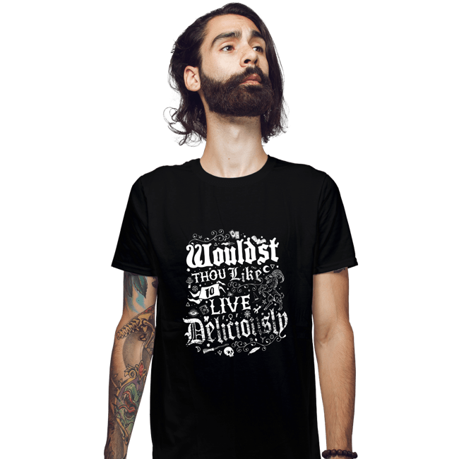 Daily_Deal_Shirts Fitted Shirts, Mens / Small / Black Wouldst Thou Like To Live Deliciously