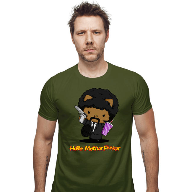 Daily_Deal_Shirts Fitted Shirts, Mens / Small / Military Green Kitty Fiction