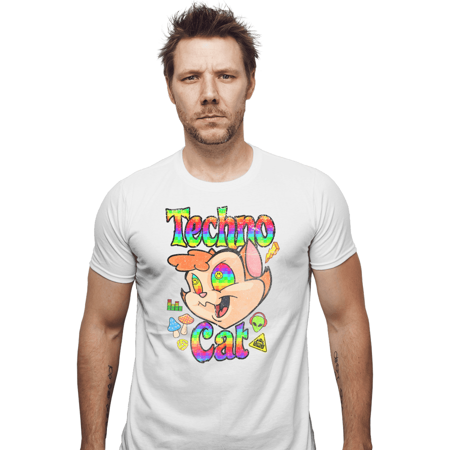 Shirts Fitted Shirts, Mens / Small / White Faux Paw the Techno Cat