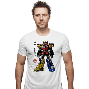 Daily_Deal_Shirts Fitted Shirts, Mens / Small / White Mighty Morphin Megazord Sumi-e